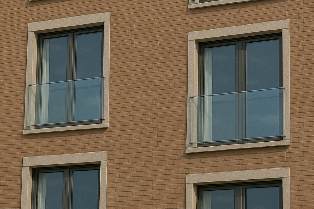 Barandillas superpuestas en un edificio de viviendas.